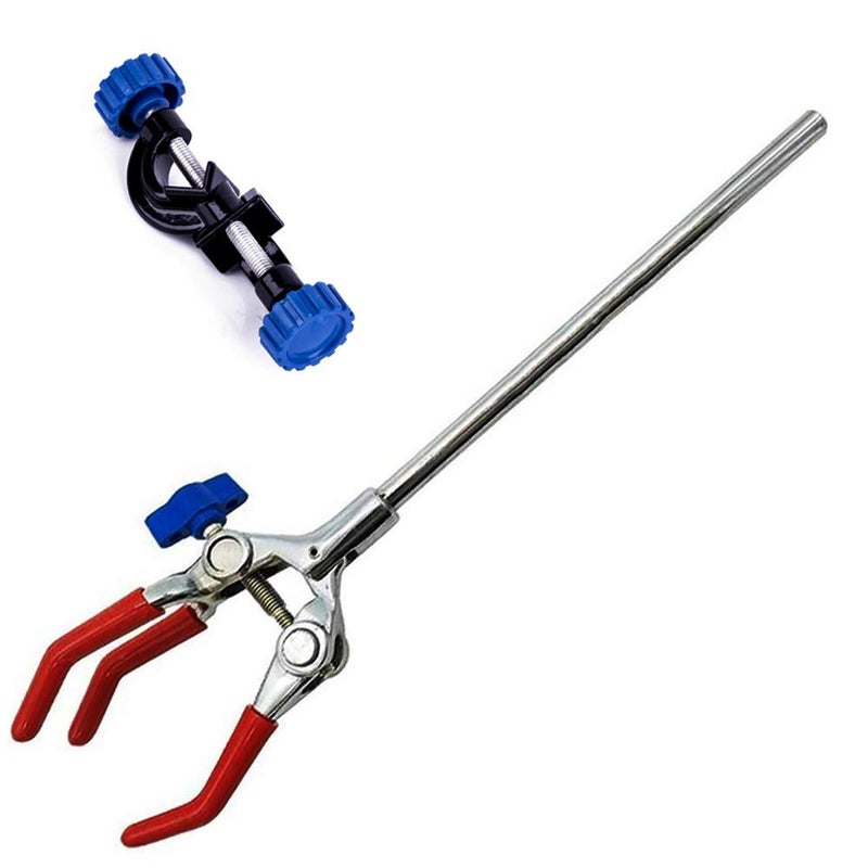 LabZhang Lab Clamp 3 Prong Finger Adjust Jaw with Scientific Extension Adjustable Bosshead Clamp Holder - Image 1